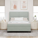 Box spring seng med LED-lysstrimler Lysegrå 140 x 190 cm Fløjl