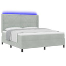 Box spring seng med madras med LED Lysegrå 180 x 200 cm Fløjl