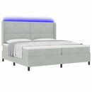 Box spring seng med madras med LED Lysegrå 200 x 200 cm Fløjl