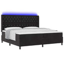 Box spring seng med madras med LED Sort 200 x 200 cm Fløjl