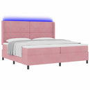 Box spring seng med madras med LED Lyserød 200 x 200 cm Fløjl