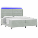 Box spring seng med madras med LED Lysegrå 200 x 200 cm Fløjl