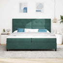 Box spring seng med hovedgærde Mørkegrøn 200 x 200 cm Fløjl