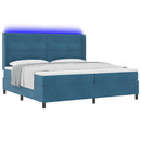 Box spring seng med LED-lysstrimler Blå 200 x 200 cm Fløjl