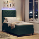 Box spring seng med LED-lysstrimler Mørkegrøn 90 x 200 cm Fløjl