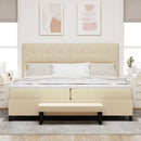 Box spring seng med hovedgærde Creme 200 x 200 cm Stof
