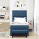 Box spring seng med pude med hovedgærde Blå 90 x 190 cm Stof