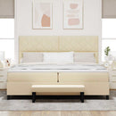 Box spring seng med hovedgærde Creme 200 x 200 cm Stof