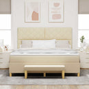 Box spring seng med pude med hovedgærde Creme 200 x 180 cm Stof