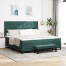 Box spring seng med hovedgærde Mørkegrøn 200 x 200 cm Fløjl