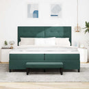 Box spring seng med hovedgærde Mørkegrøn 200 x 200 cm Fløjl