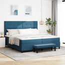 Box spring seng med hovedgærde Mørkeblå 200 x 200 cm Fløjl