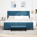 Box spring seng med hovedgærde Mørkeblå 200 x 200 cm Fløjl