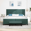 Box spring seng med hovedgærde Mørkegrøn 200 x 200 cm Fløjl
