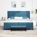 Box spring seng med hovedgærde Mørkeblå 200 x 200 cm Fløjl