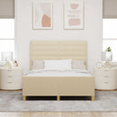 Sengestel med hovedgærde Creme 140 x 190 cm Stof