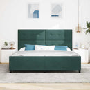 Box spring seng med hovedgærde Mørkegrøn 200 x 200 cm Fløjl
