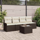 Havesofa Sæt med pude 5 pcs Brun og Creme polyrattan