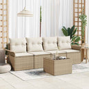 Havesofa Sæt med pude 5 pcs Beige og creme polyrattan