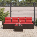 Havesofa Sæt med pude 5 pcs Beige og Rød polyrattan