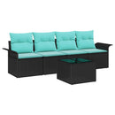 Havesofa Sæt med pude 5 pcs Sort og turkis polyrattan
