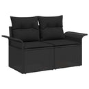 Havesofa Sæt med pude 6 pcs Sort Polyrattan og stål og glas
