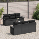 Havesofa Sæt med pude med opbevaring 7 pcs Sort polyrattan