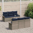 Havesofa Sæt 7 pcs Grå og Marineblå Polyrattan og stål og glas