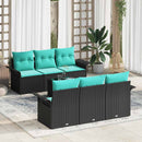 Havesofa Sæt 7 pcs Sort og turkis Polyrattan og stål og glas