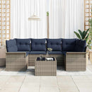 Havesofa Sæt med pude 7 pcs Grå og Marineblå polyrattan