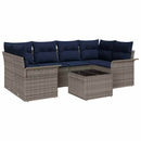 Havesofa Sæt med pude 7 pcs Grå og Marineblå polyrattan