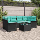 Havesofa Sæt med pude 7 pcs Sort og turkis polyrattan