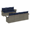 Havesofa Sæt med pude 8 pcs Grå og Marineblå polyrattan
