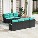 Havesofa Sæt med pude 8 pcs Sort og turkis polyrattan