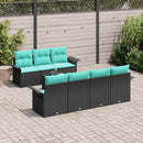 Havesofa Sæt med pude 8 pcs Sort og turkis polyrattan