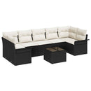 Havesofa Sæt med pude 8 pcs Sort og Cream polyrattan