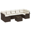 Havesofa Sæt med pude 8 pcs Brun og Creme polyrattan