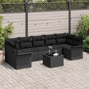 Havesofa Sæt med pude med opbevaring 8 pcs Sort polyrattan