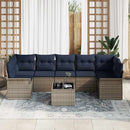 Havesofa Sæt med pude 8 pcs Grå og Marineblå polyrattan