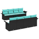 Havesofa Sæt med pude 9 pcs Sort og turkis polyrattan