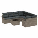 Havesofa Sæt med pude med opbevaring 9 pcs Grå polyrattan