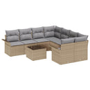 Havesofa Sæt med pude 9 pcs Beige og grå polyrattan