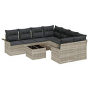 Havesofa Sæt med pude 9 pcs Lysegrå og mørkegrå polyrattan