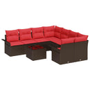 Havesofa Sæt med pude 9 pcs Beige og Rød polyrattan