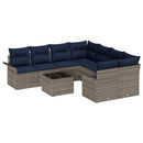 Havesofa Sæt med pude 9 pcs Grå og Marineblå polyrattan