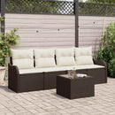 Havesofa Sæt 5 pcs Brun og Creme Polyrattan og stål og glas