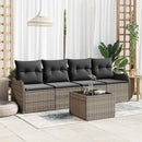 Havesofa Sæt med pude 5 pcs Grå Polyrattan og stål og glas