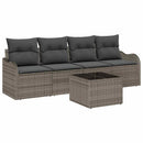 Havesofa Sæt med pude 5 pcs Grå Polyrattan og stål og glas