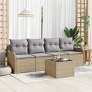 Havesofa Sæt 5 pcs Beige og grå Polyrattan og stål og glas