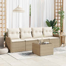 Havesofa Sæt 5 pcs Beige og creme Polyrattan og stål og glas